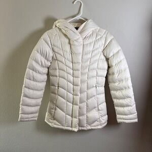 Patagonia Fiona Down Parka Jacket Womens XS Cream Off White Hooded Puffer 28350